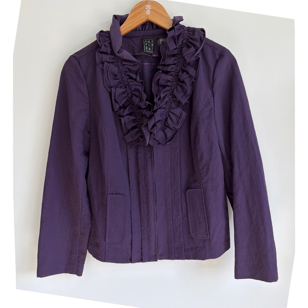 Purple Ruffle Jacket Romantic Dark Acadamia Pockets Cotton Blend Size XL